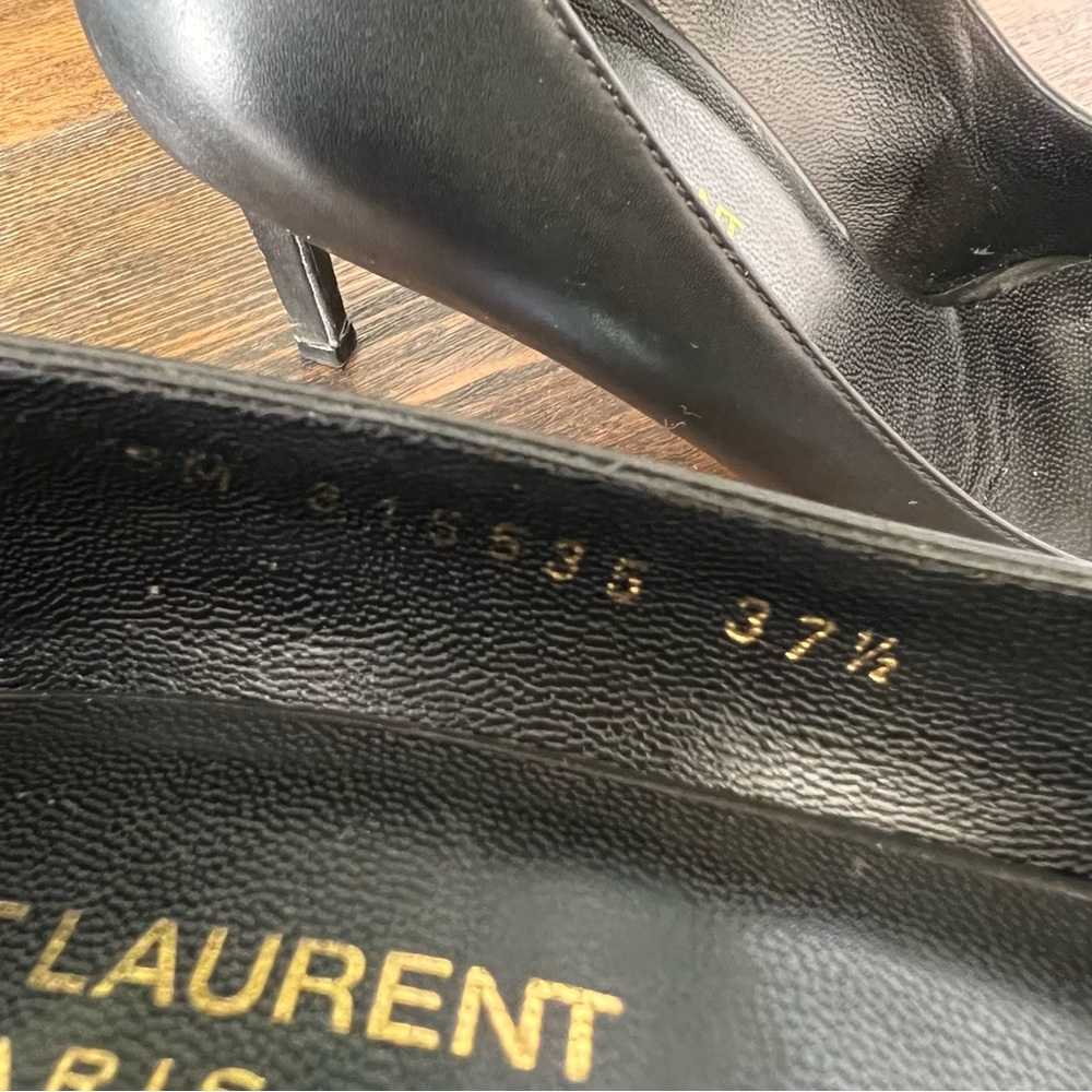 Saint Laurent Black Leather Pointed Toe Heels 37.5 $875 - Picture 15 of 17